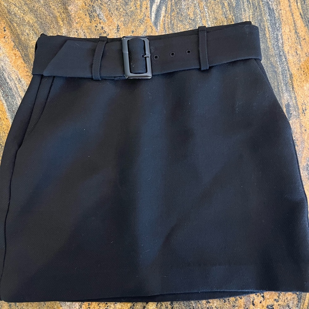Babaton Black Mini Skirt with Belt Detail. Size 2